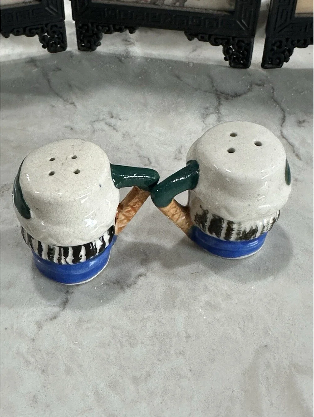 vintage miniature Toby character salt and pepper shaker set 1.50 inches tall